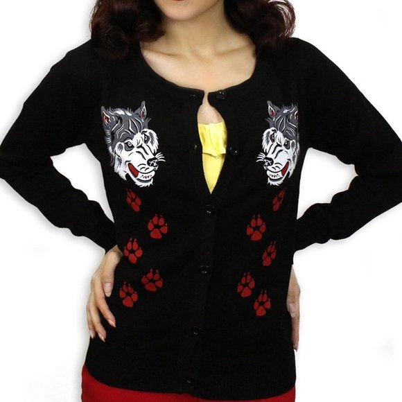 Big Bad Wolf Ladies Cardigan- Medium- Black - Picture 5 of 6